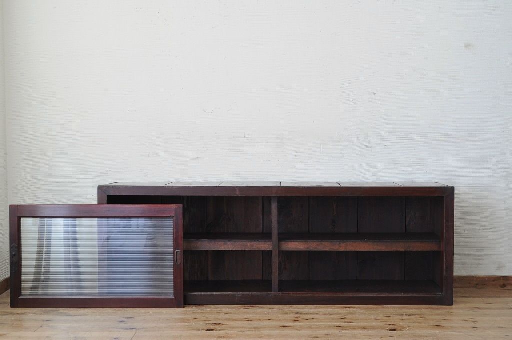 アンティーク家具　古い木のモールガラスローボード2