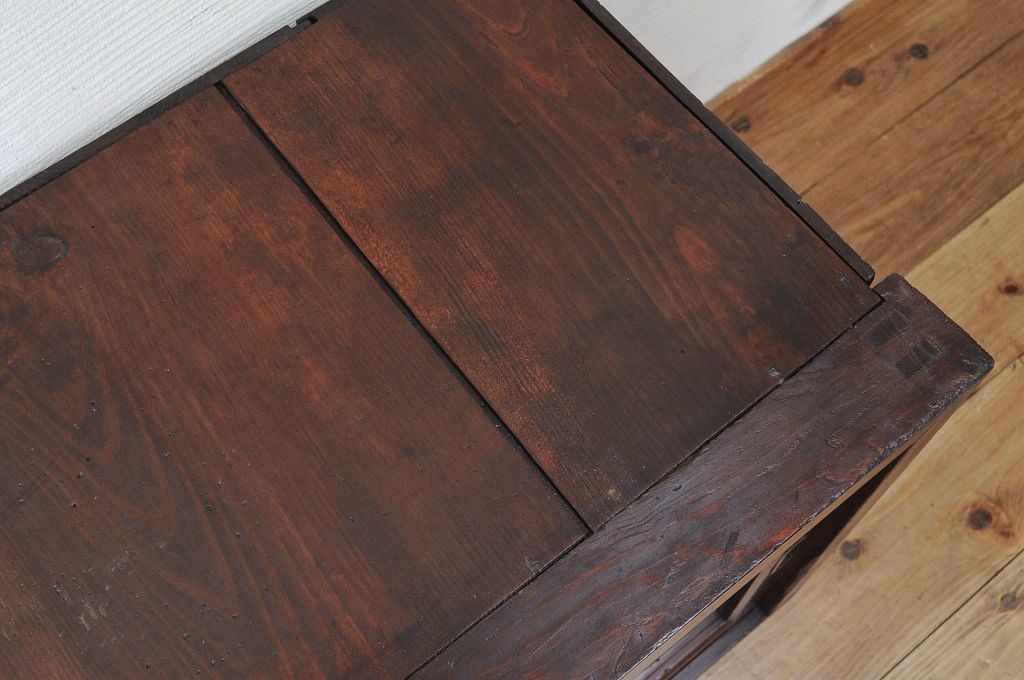 アンティーク家具　古い木のモールガラスローボード2