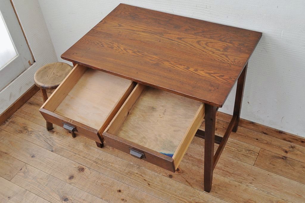 美品!古いナラ材のレトロな平机