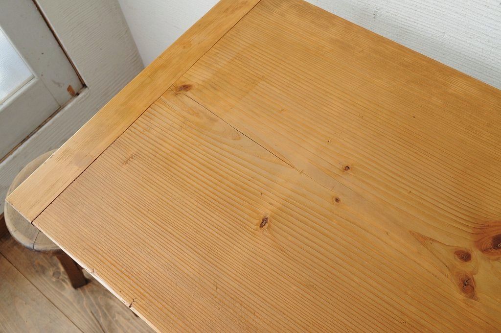 アンティーク家具　☆天板一枚板!古い木の鉄脚作業台5