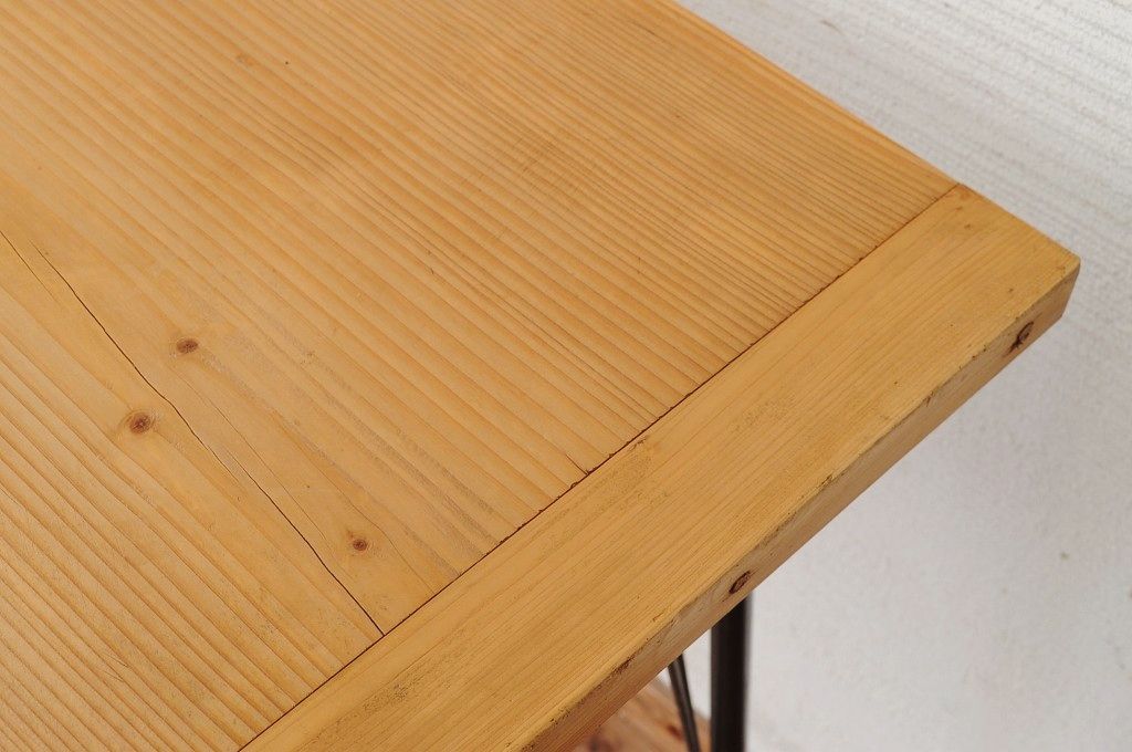 アンティーク家具　☆天板一枚板!古い木の鉄脚作業台5