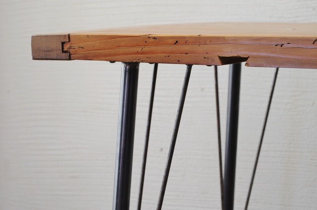 アンティーク家具　☆天板一枚板!古い木の鉄脚作業台5