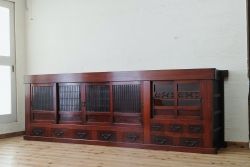 アンティーク家具　極上!前面欅の漆塗り九尺水屋箪笥サイドボード(上段) (食器棚、収納棚)
