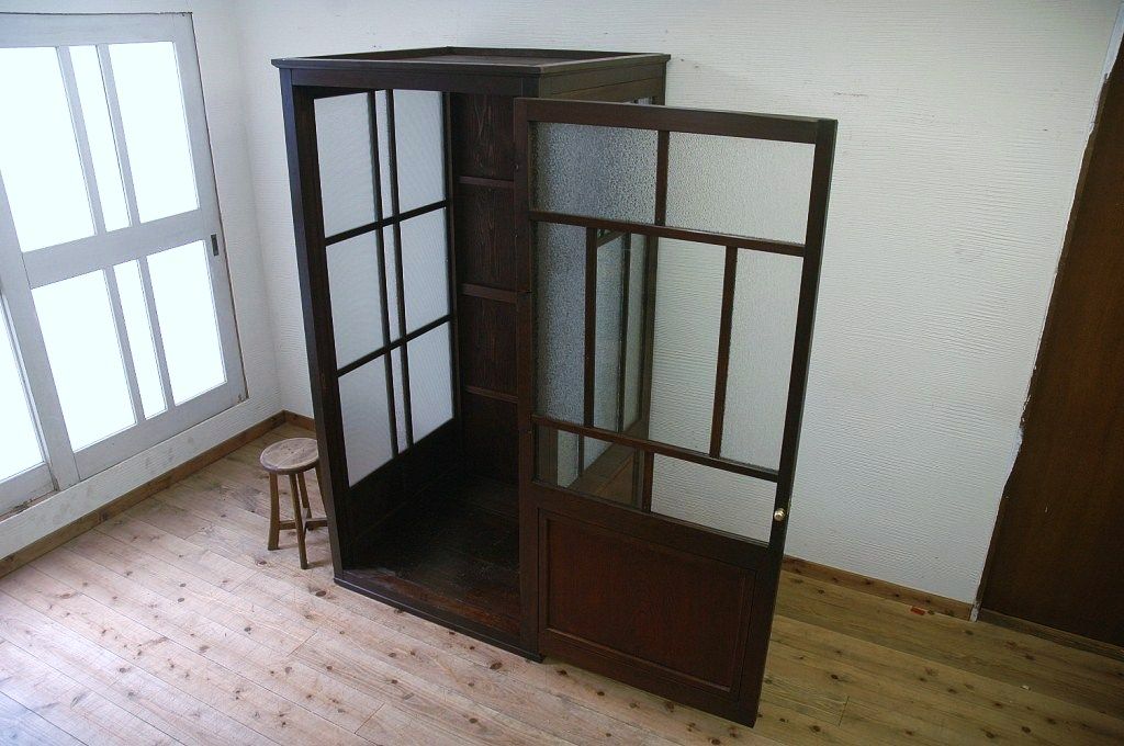 極上美品!古い木の三面ガラス電話ボックス