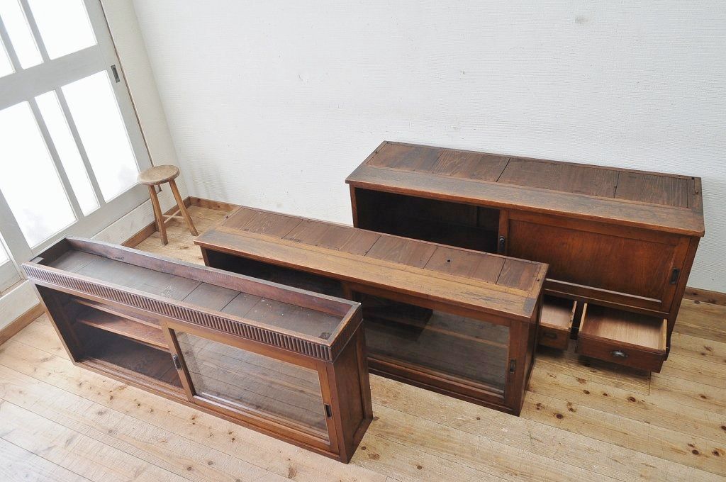 極上美品!古いタモ材の三段重ね収納棚