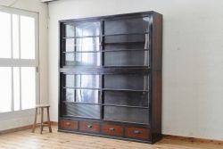極上美品!古い木の大きなモールガラス収納棚(陳列棚)