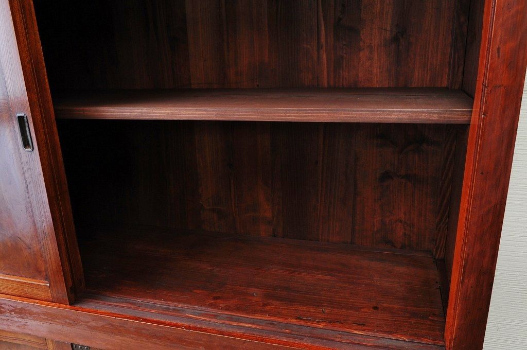 アンティーク家具　極上!古い欅材の重厚な二段重ね収納箪笥