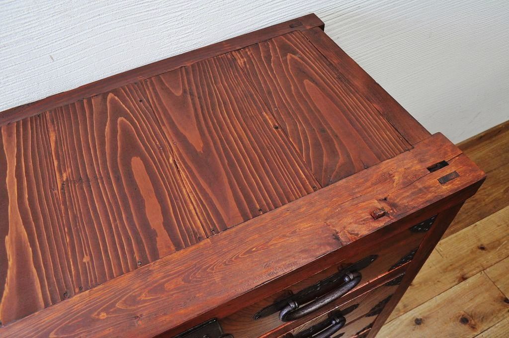 アンティーク家具　極上!古い欅材の重厚な二段重ね収納箪笥