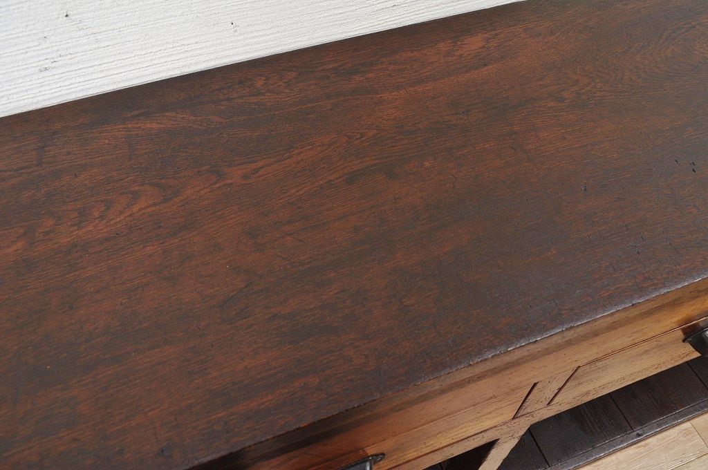 アンティーク家具　古いナラ材の引き出し付カウンターテーブル