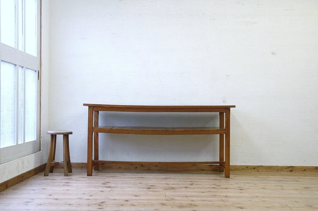 アンティーク家具　★極上!古いナラ材の横長作業台2