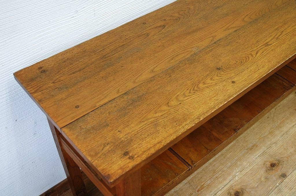 アンティーク家具　★極上!古いナラ材の横長作業台2