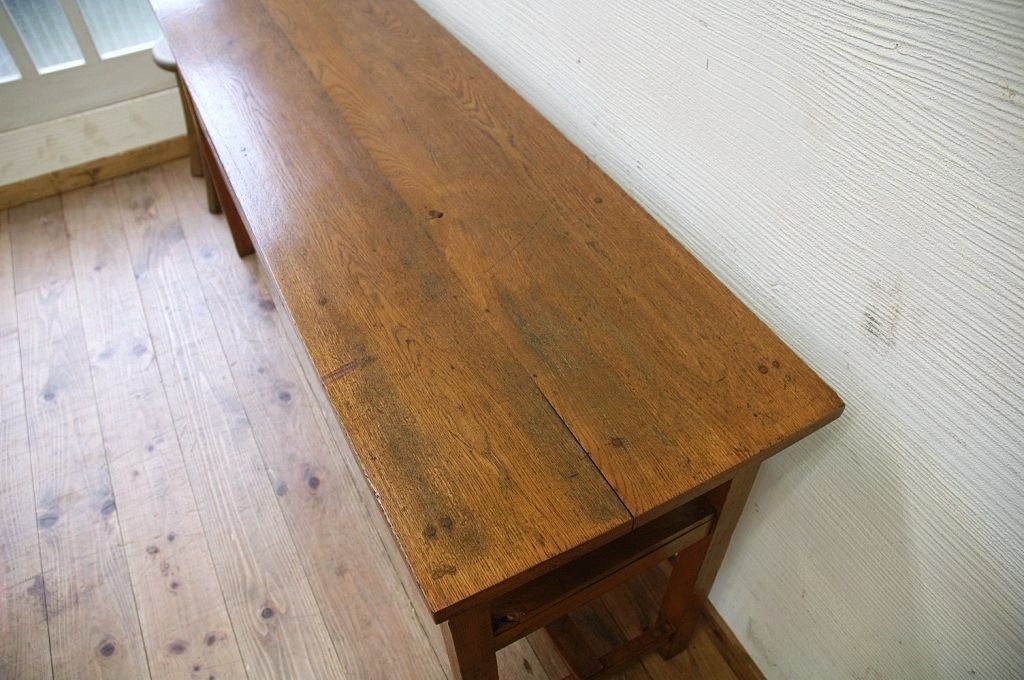 アンティーク家具　★極上!古いナラ材の横長作業台2