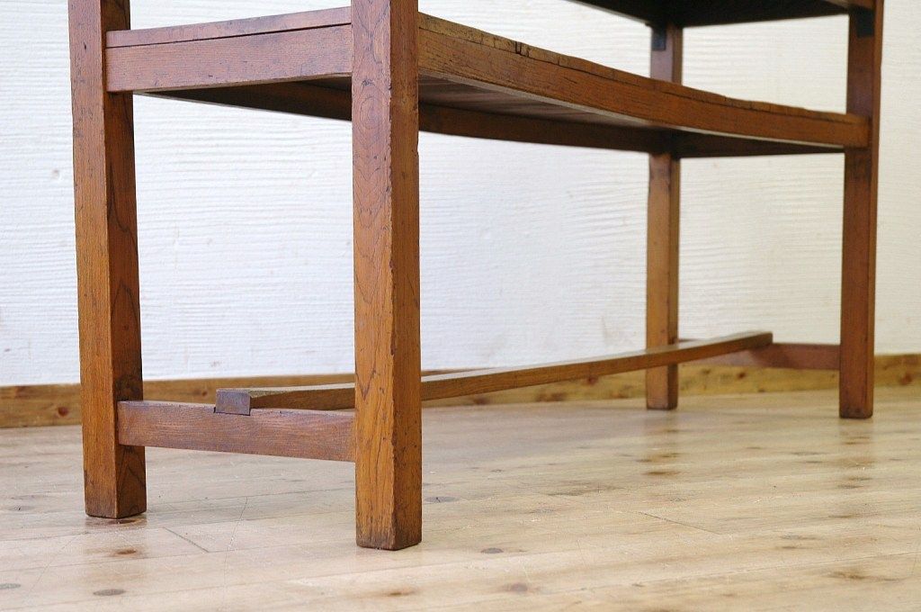 アンティーク家具　★極上!古いナラ材の横長作業台2