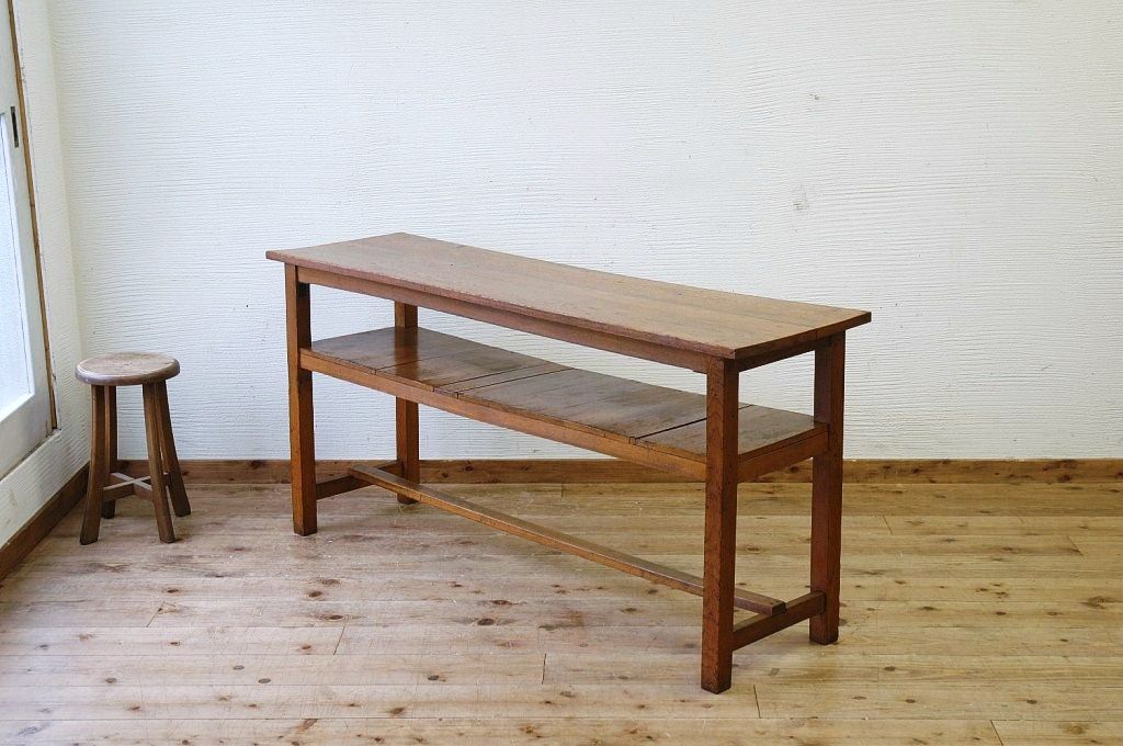 アンティーク家具　★極上!古いナラ材の横長作業台2