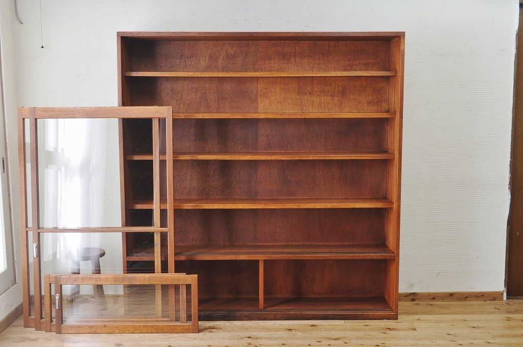 アンティーク家具　特大!古い木のシンプルな収納棚(本棚)