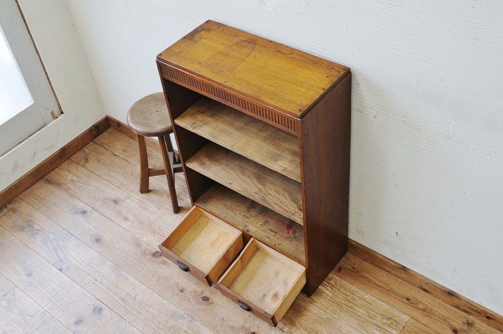 アンティーク家具　古い引き出し付き本棚