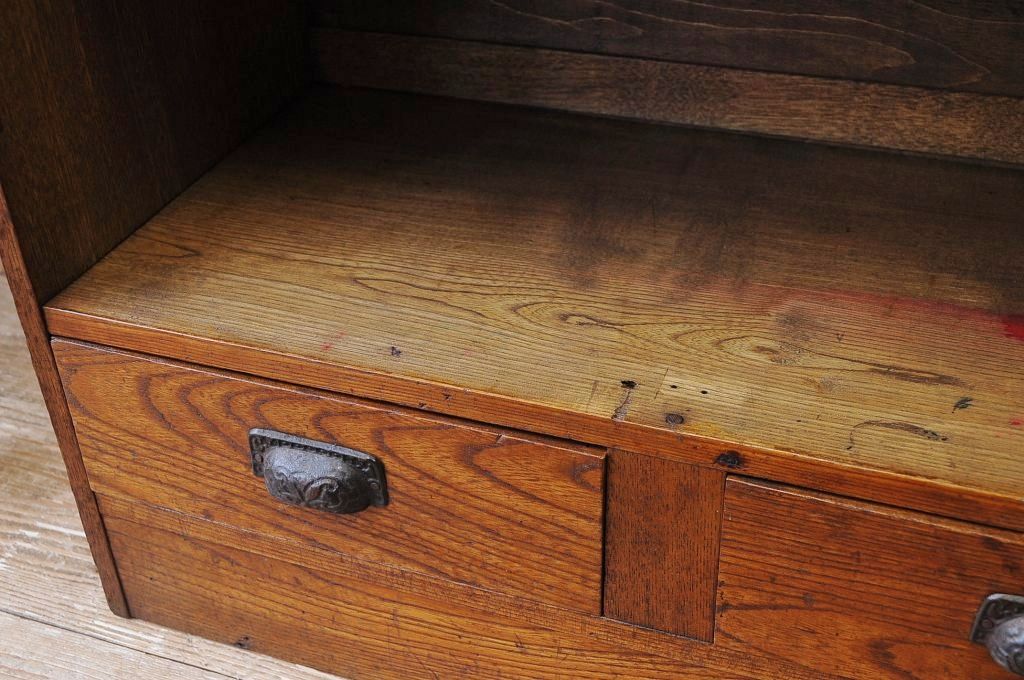 アンティーク家具　古い引き出し付き本棚