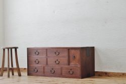 アンティーク家具　古い木のシンプルな引き出しローボード