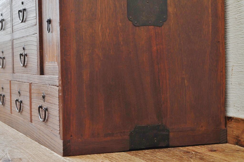 アンティーク家具　古い木のシンプルな引き出しローボード