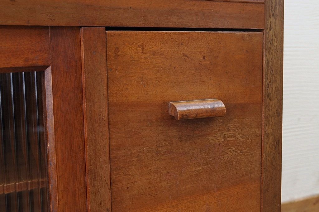 アンティーク家具　古いブナ材のモールガラスキッチンテーブル(作業台)
