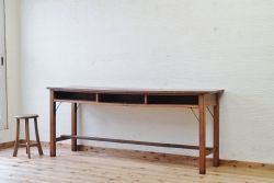 アンティーク家具　古いナラ材の横長作業台(机)1