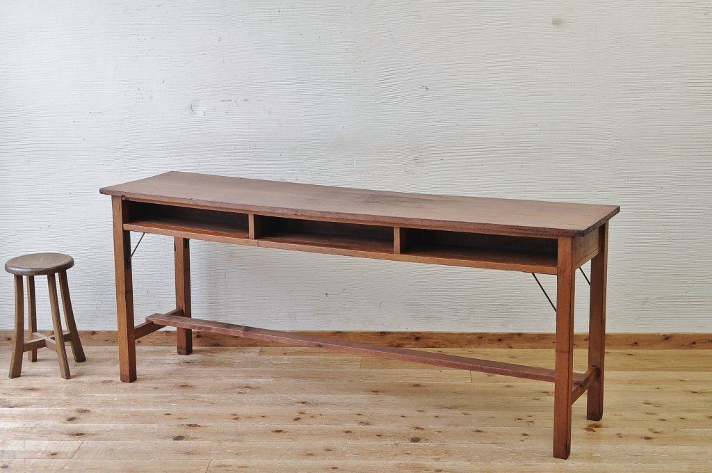 アンティーク家具　古いナラ材の横長作業台(机)1