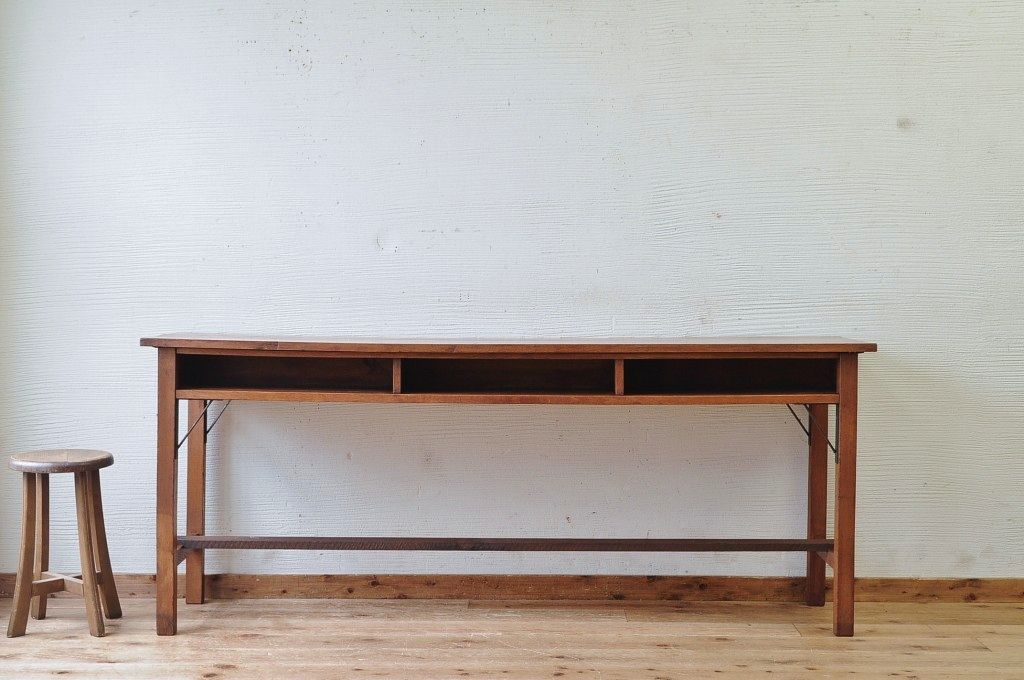 アンティーク家具　古いナラ材の横長作業台(机)2