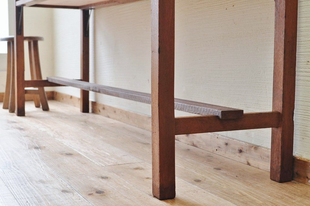 アンティーク家具　古いナラ材の横長作業台(机)2