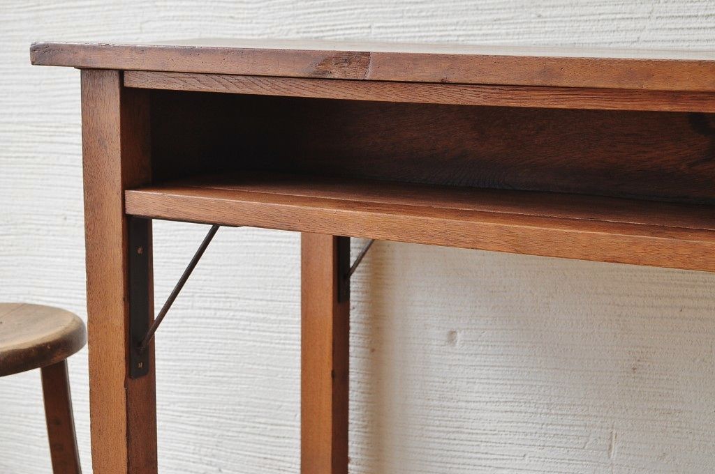 アンティーク家具　古いナラ材の横長作業台(机)2