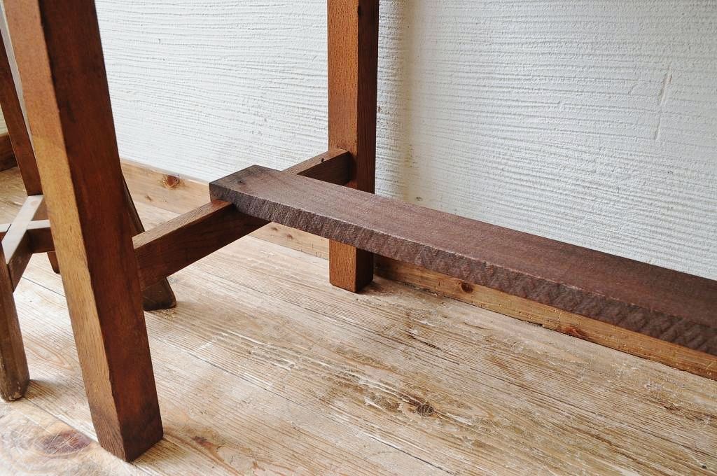 アンティーク家具　古いナラ材の横長作業台(机)2