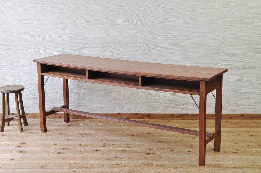 アンティーク家具　古いナラ材の横長作業台(机)2
