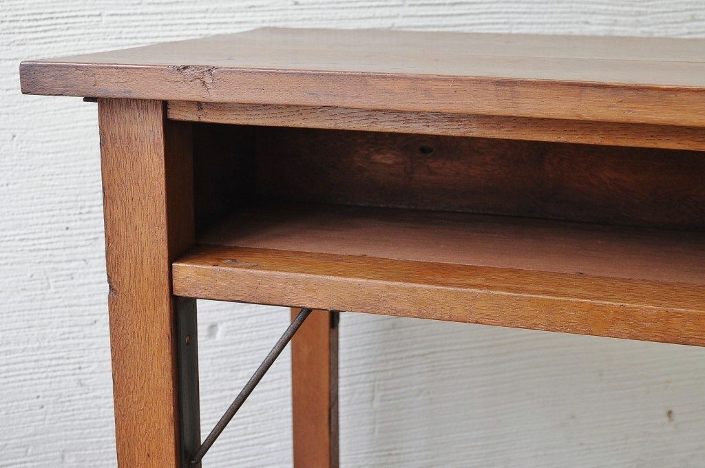 アンティーク家具　古いナラ材の横長作業台(机)2