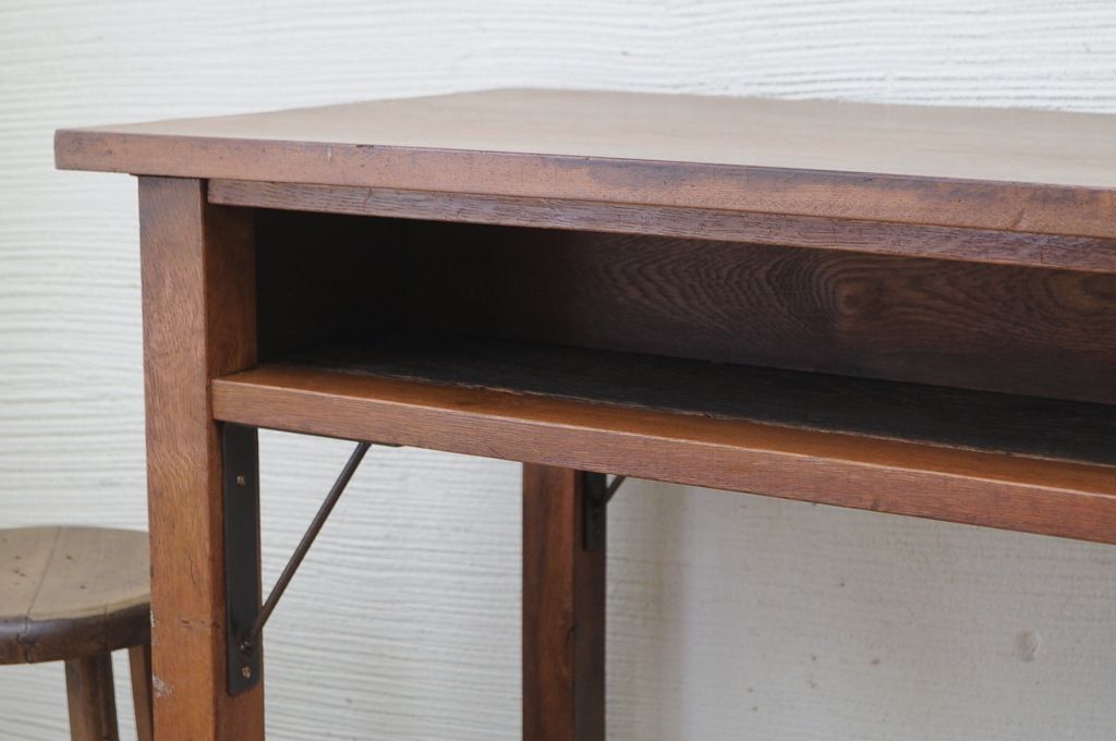 アンティーク家具　古いナラ材の横長作業台(机)3