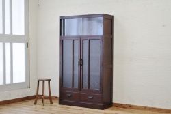 アンティーク家具　訳あり品　大振りなダイヤガラス本箱