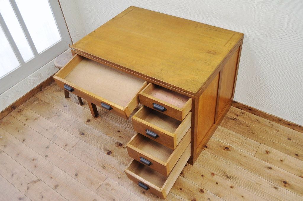 極上美品!古いナラ材の大振りな片袖机