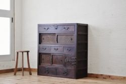 アンティーク家具　前面欅と檜!小振りな関西帳場　