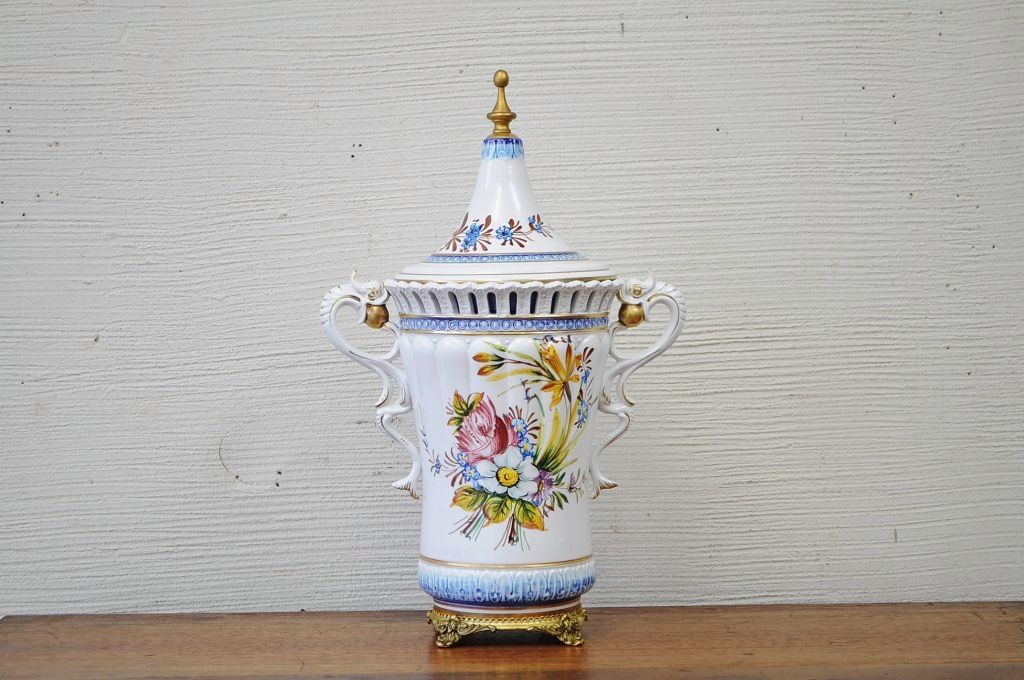 アンティーク雑貨　●イタリア製・壷　花器　花瓶　アンティーク陶器
