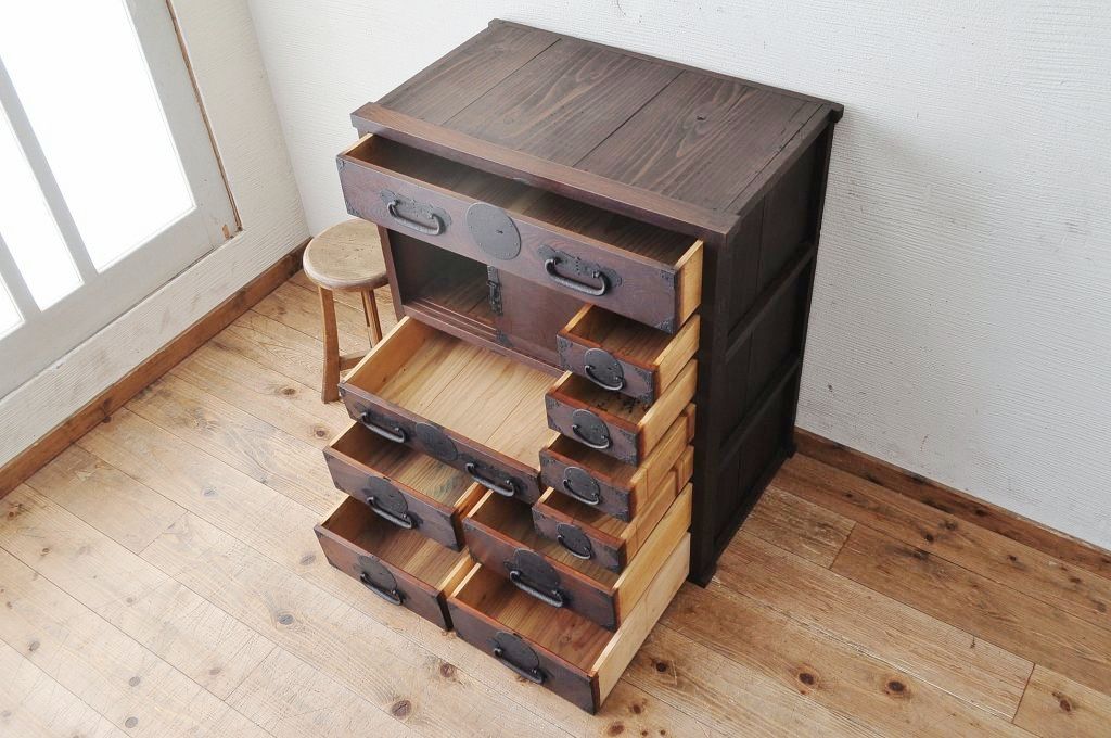 アンティーク家具　前面欅!古い商家のシックな帳場箪笥