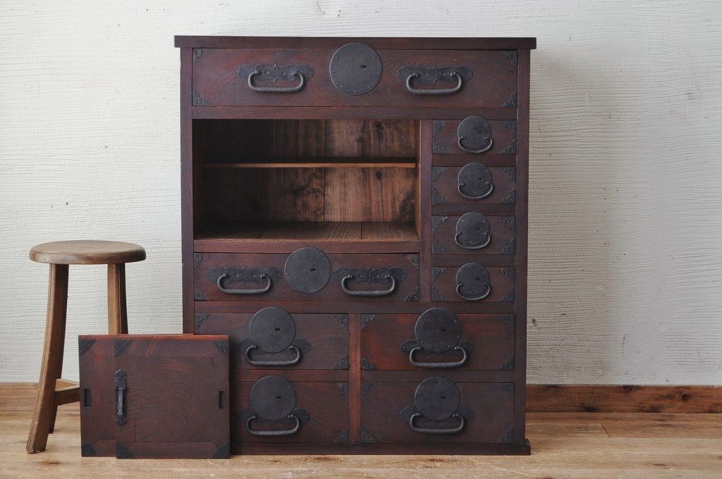 アンティーク家具　前面欅!古い商家のシックな帳場箪笥