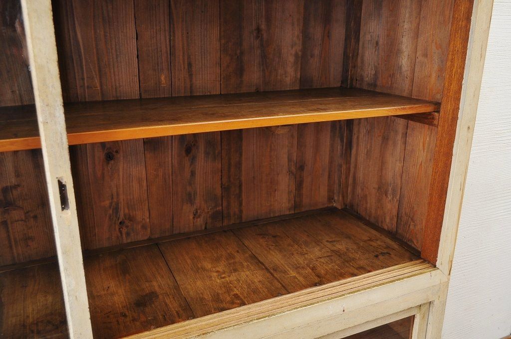 アンティーク家具　古いペイントの大きな重ね収納棚