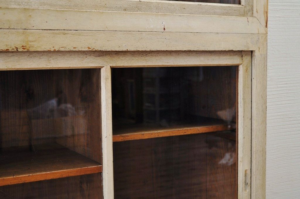 アンティーク家具　古いペイントの大きな重ね収納棚