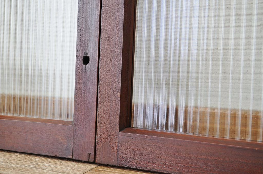 古いモールガラス引き戸2枚セット