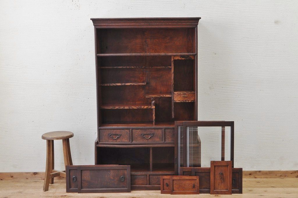 アンティーク家具　最高級!古い欅材黒柿縁の茶箪笥