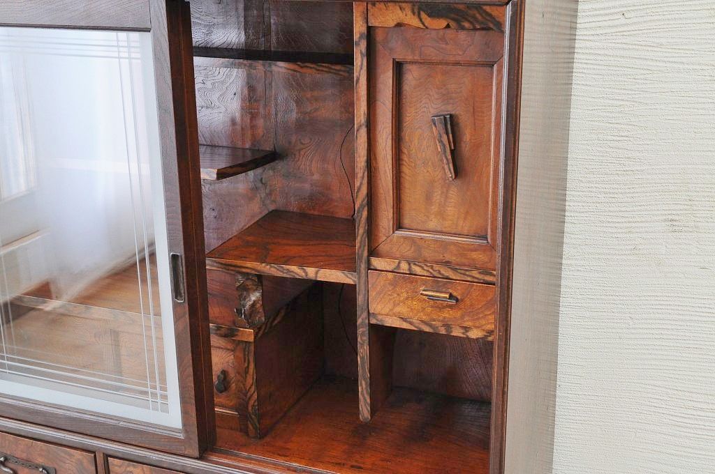 アンティーク家具　最高級!古い欅材黒柿縁の茶箪笥