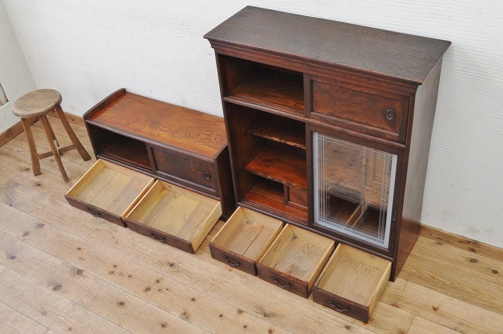アンティーク家具　最高級!古い欅材黒柿縁の茶箪笥