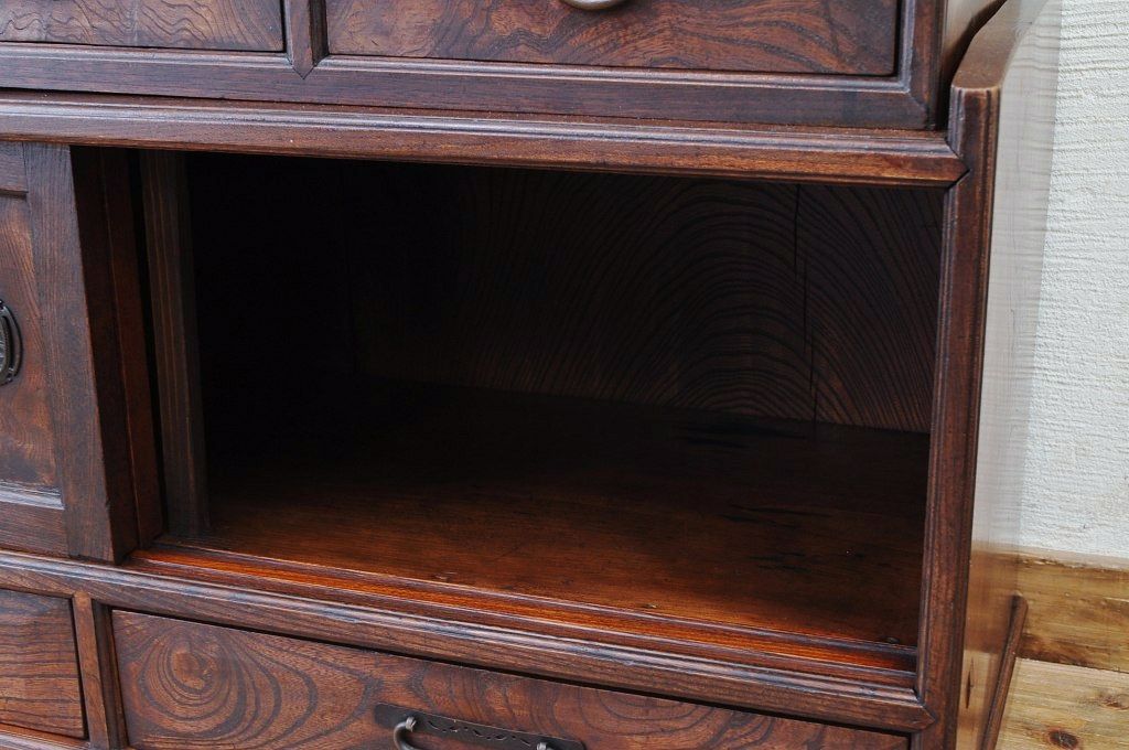 アンティーク家具　最高級!古い欅材黒柿縁の茶箪笥