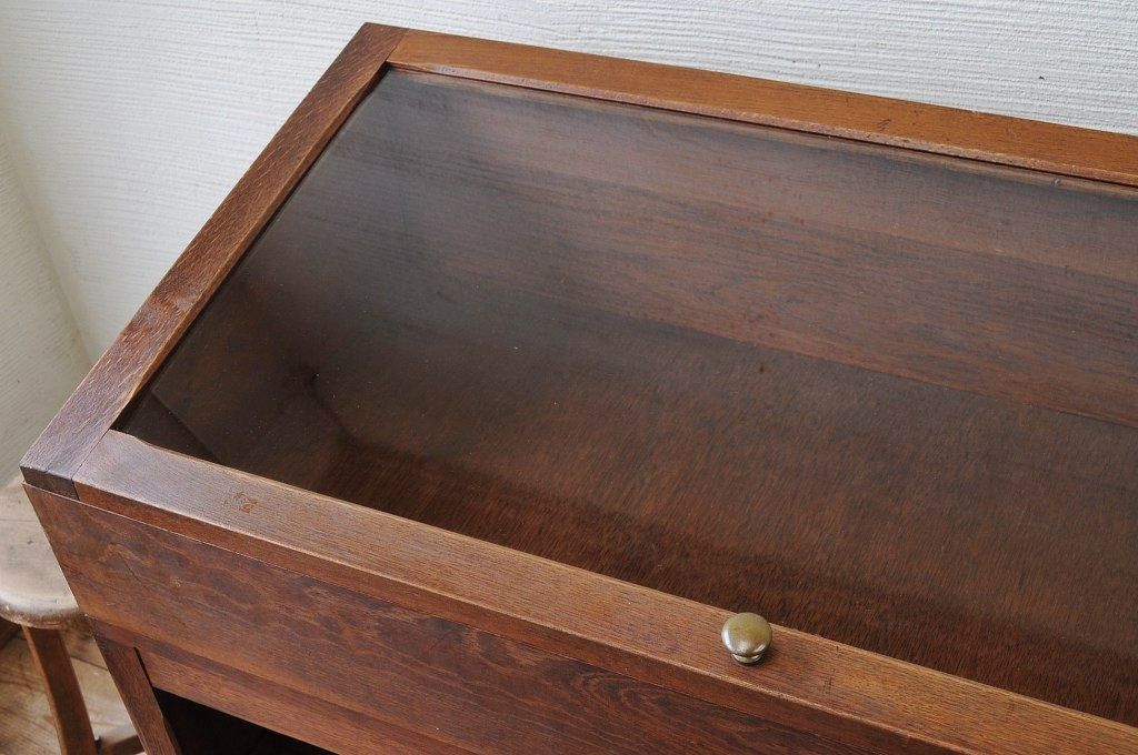 アンティーク家具　極上!古いナラ材の上開きガラスケース