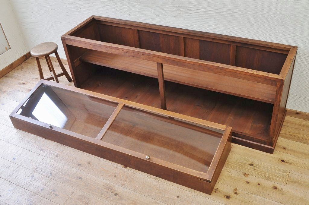 アンティーク家具　極上!古いナラ材の上開きガラスケース