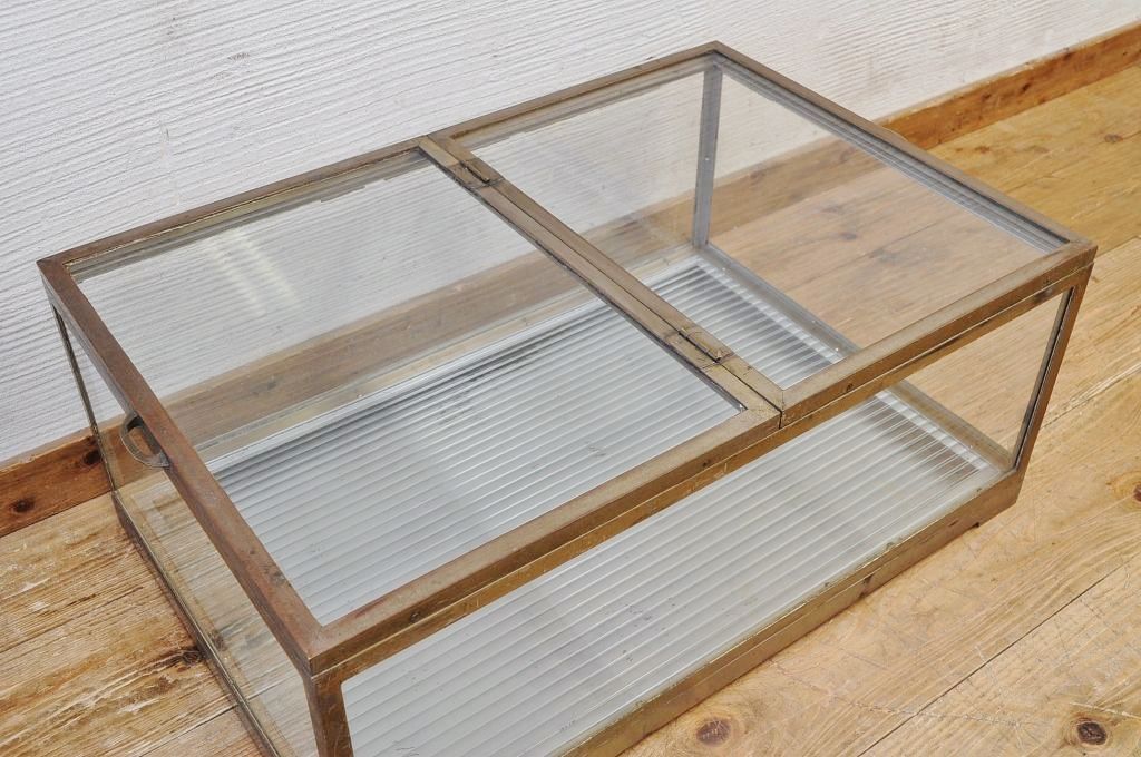 アンティーク家具　古い時計屋の真鍮製置き型ガラスケース(ショーケース)