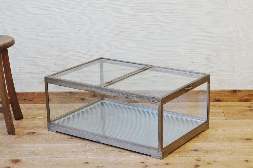 アンティーク家具　古い時計屋の真鍮製置き型ガラスケース(ショーケース)